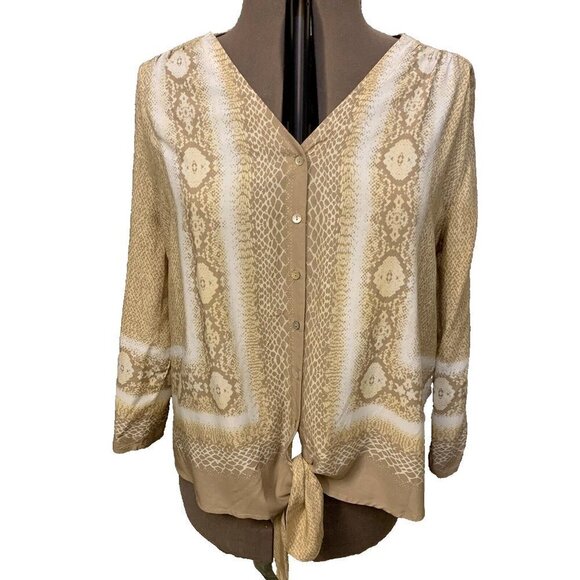 Ruby Rd. Size XL. Reptile Print. Button/Tie Closure. V-Neck. Blouse. B102 - Picture 1 of 8